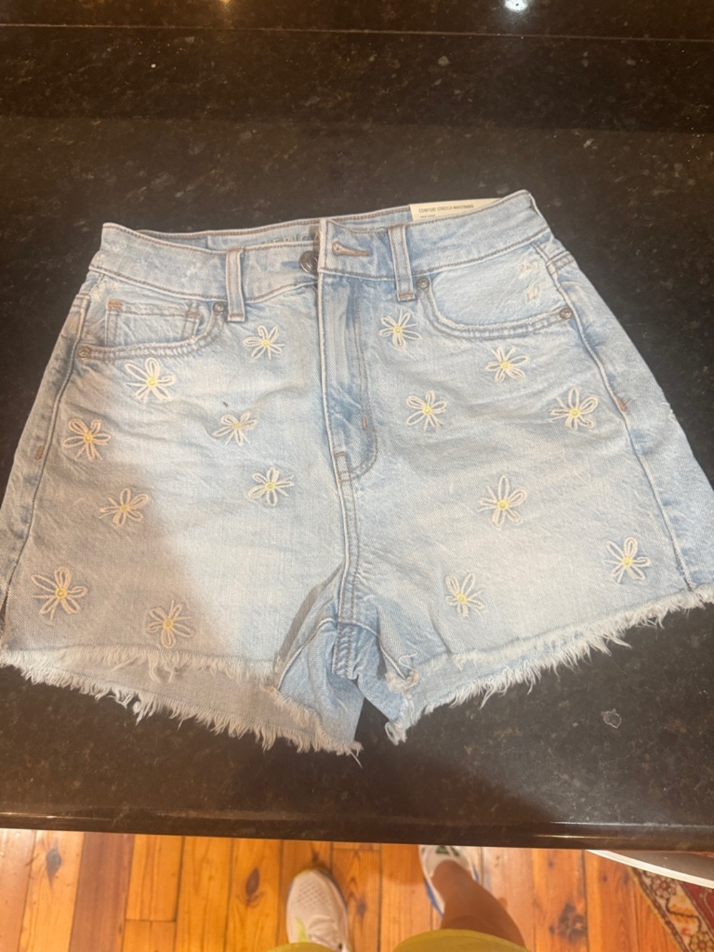 American Eagle Outfitters Light Blue Daisy Embroidered Denim Shorts